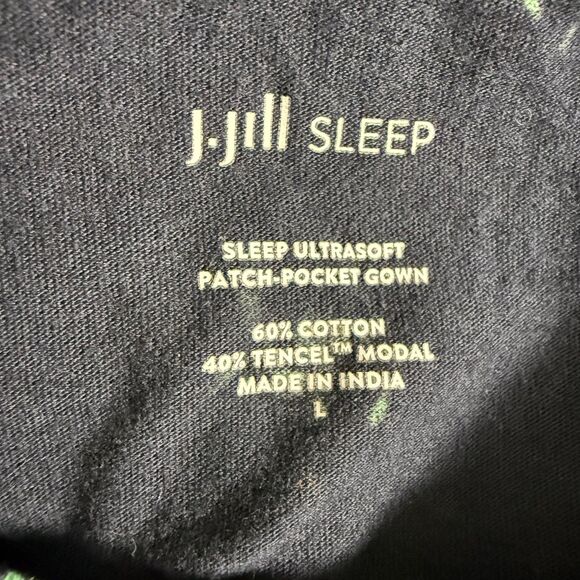J. Jill SLEEP Navy Blue w/ Green Leaves Nightgown Sz Large Soft 100% Pima Cotton - Picture 9 of 10